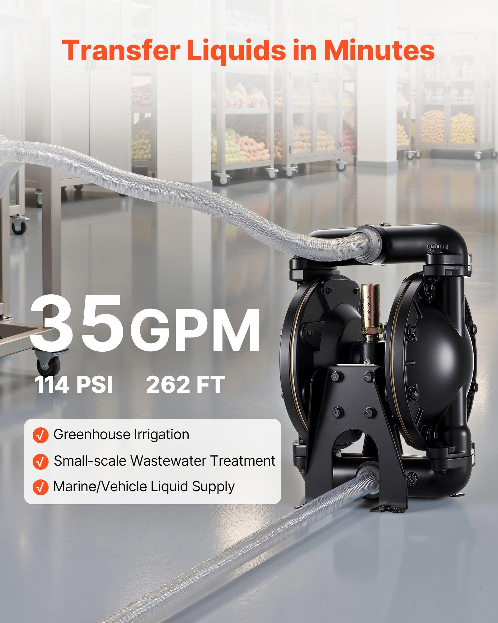 VEVOR Air Operated Double Diaphragm Pump, 35 GPM, 1 inch Inlet & Outlet ...