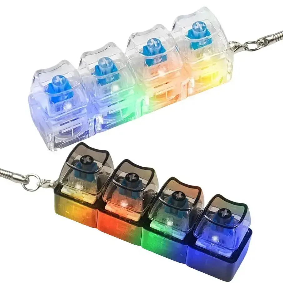 4-Hole Keyboard Fidget Toy for Grown-Ups Fidget Keyboard Clicking Toys with LED Lights Keychain Mechanical Keyboard Relaxation Button Finger Clicker Toys Stress Relief for Anxiety Relief (White)