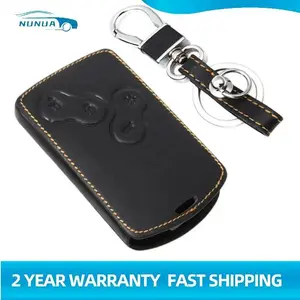 Leather Car Key Case with Holder, 4-Button Keychain Bag for Renault Koleos, Laguna 2-3, Megane 1-3, Sandero, Scenic, Captur, Clio, Duster, Fluence