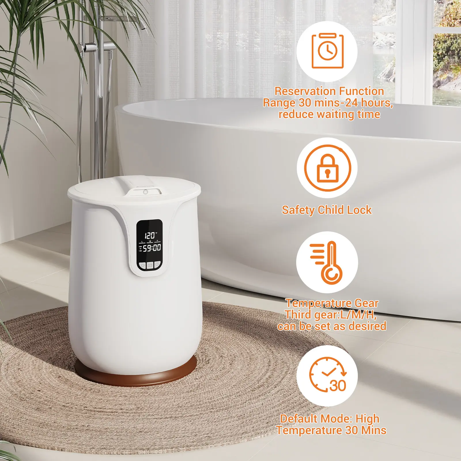 Gaomon Large Capacity Electric Heated Towel Warmer Bucket - Rapid Heating, LED Display, 3 Adjustable Timer Modes, Child Safety Lock, Auto Shut-Off for Towels, Bathrobes, Blankets, Pajamas (Bathroom, Home Use)