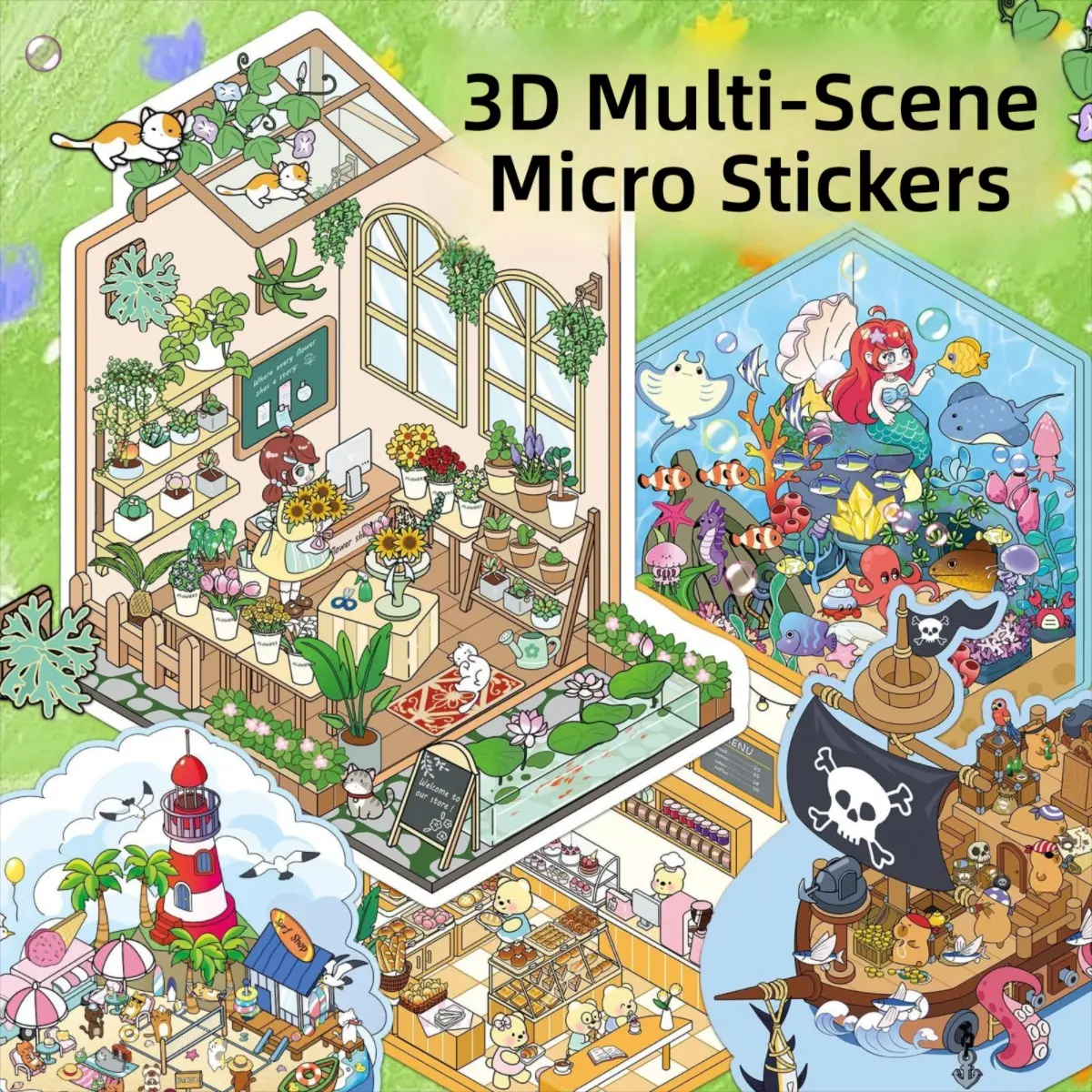 Immersive Miniature Store Stickers, Multi-Scene Micro Scale Shop Decals, Fun Stress Relief DIY 3D Craft Kit for Mini World Building