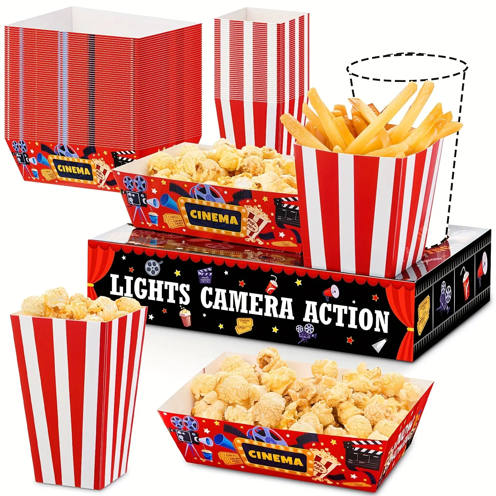 108pcs/ 36 Sets  Night Snack Trays Popcorn Boxes Cardboard Popcorn Buckets Containers Food Trays for Theater Party Decorations( Night)