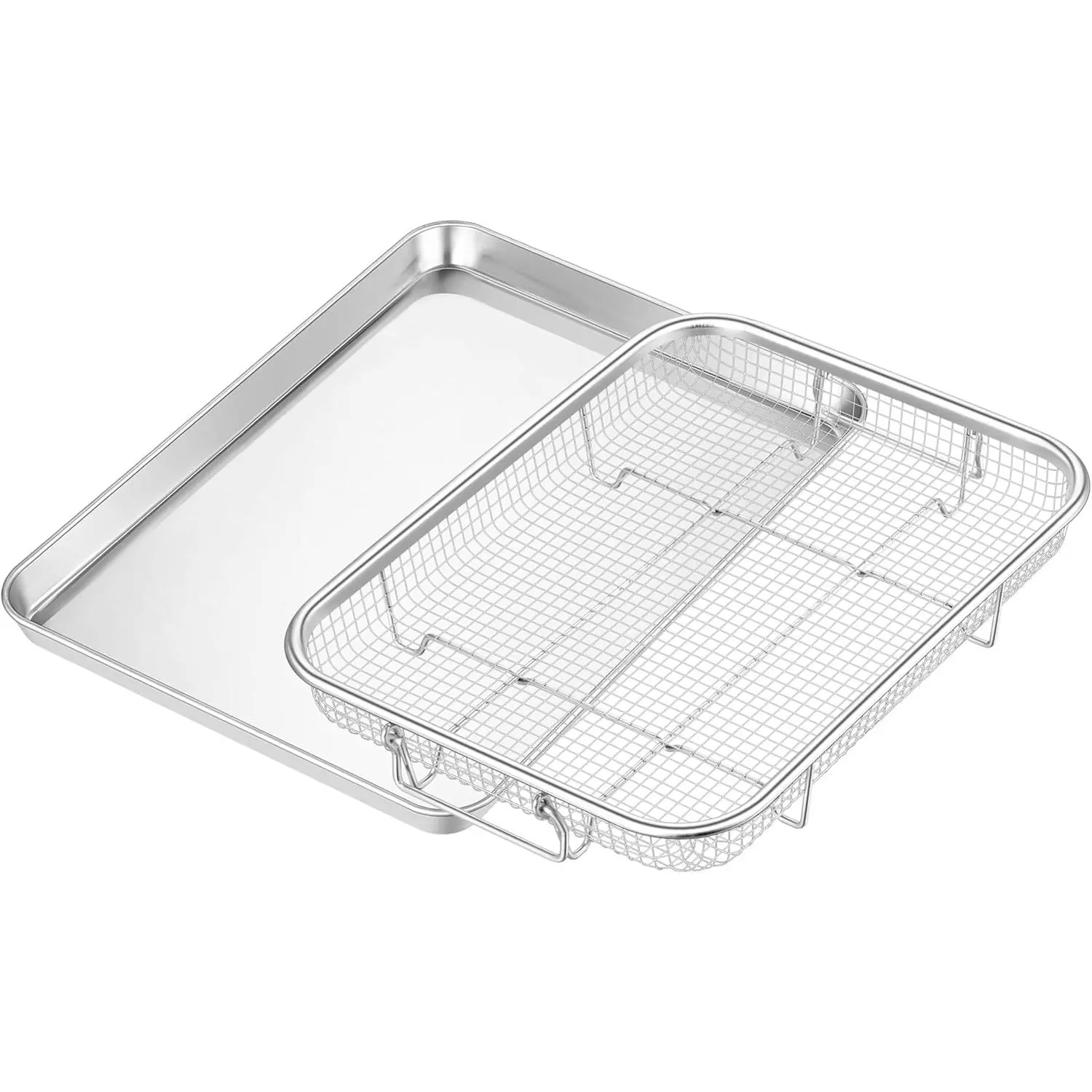 Air Fryer Basket for Oven, 12.5"x9.6" Stainless Steel Air Fryer Basket and Tray, Oven Air Fryer Rack with Baking Pan for Cooking Baking Broiling Grilling, Heavy Duty & Dishwasher Safe