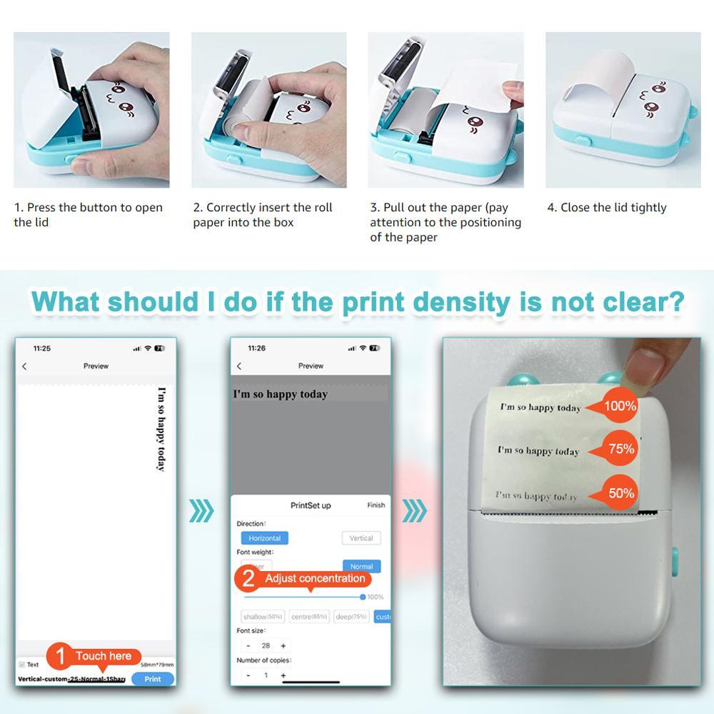 Portable Mini Thermal Printer, 1 Piece Rechargeable Wireless Photo Printer with 1 Roll Paper, Instant Photo Printer, Pocket Inkless Thermal Printer for Home Office School, Office Stationery & Supplies