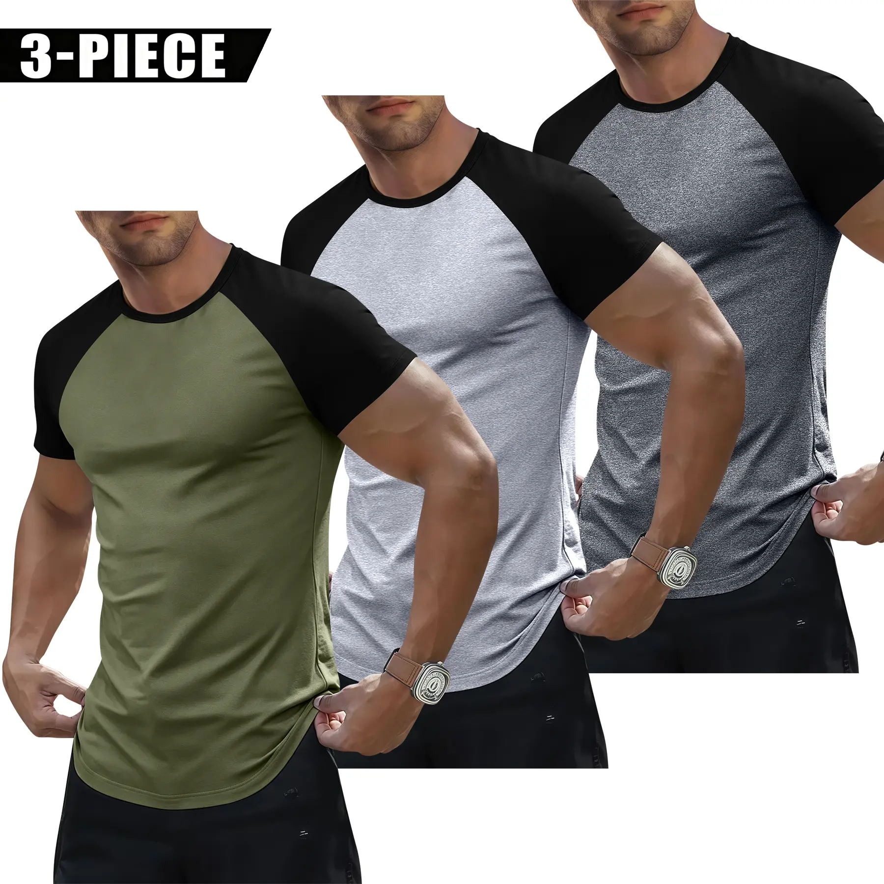 Multi-Pack Men’s Raglan Sleeve Color Block Short Sleeve Tees, Soft Skin-Friendly Stretch Crew Neck Baseball Shirts, Trendy Y2K Casual Streetwear for Men, Perfect for Daily Dates, Hangouts, Basketball & Outdoor Walks, Versatile Summer Tops Ideal for Fall W