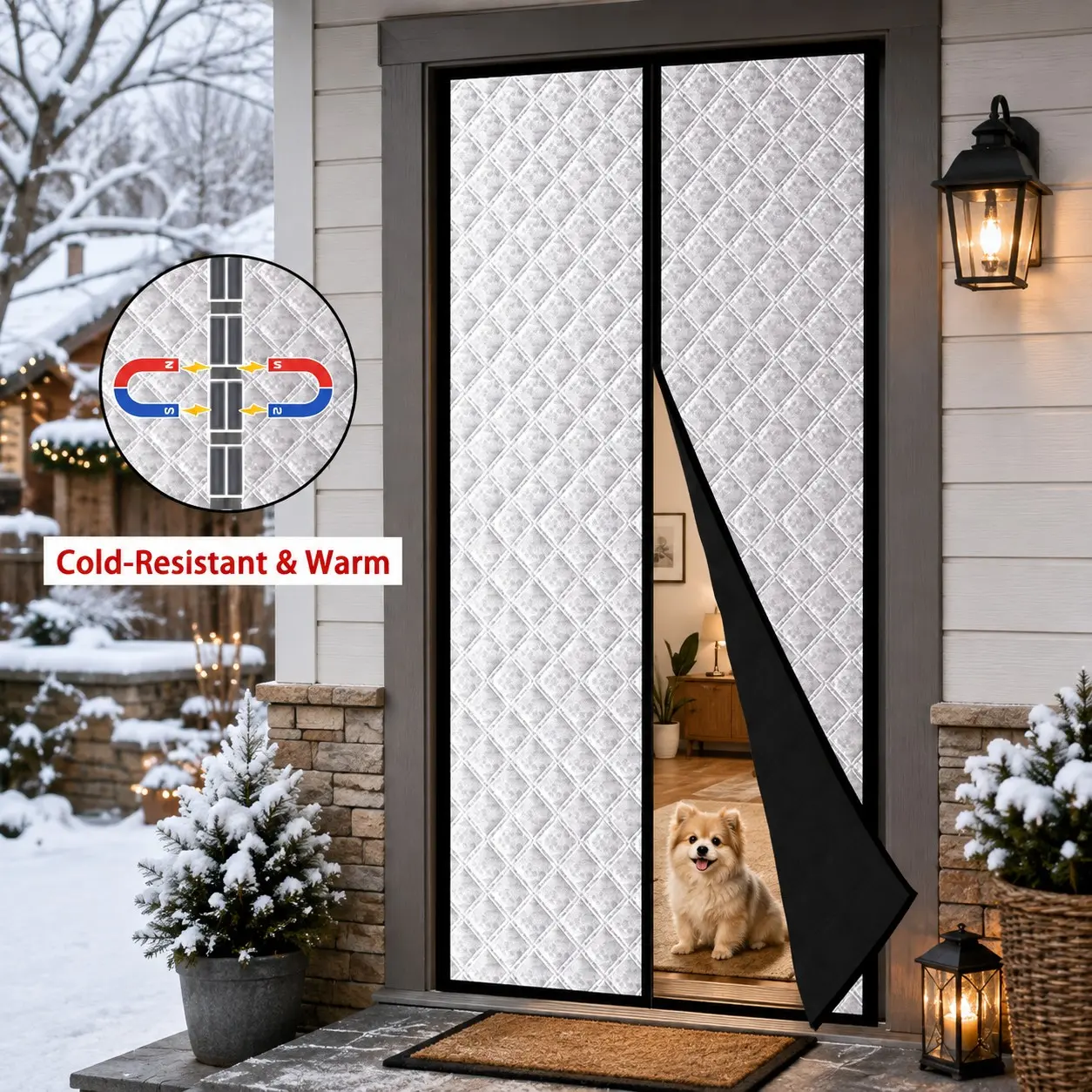 Winter Thickened Thermal Magnetic Door Curtain, Self-Adhesive No-Drill Draft-Blocking Insulated Door Cover with Automatic Closure, Pet & Child Friendly for Bedroom, Kitchen, Balcony and Patio Doors