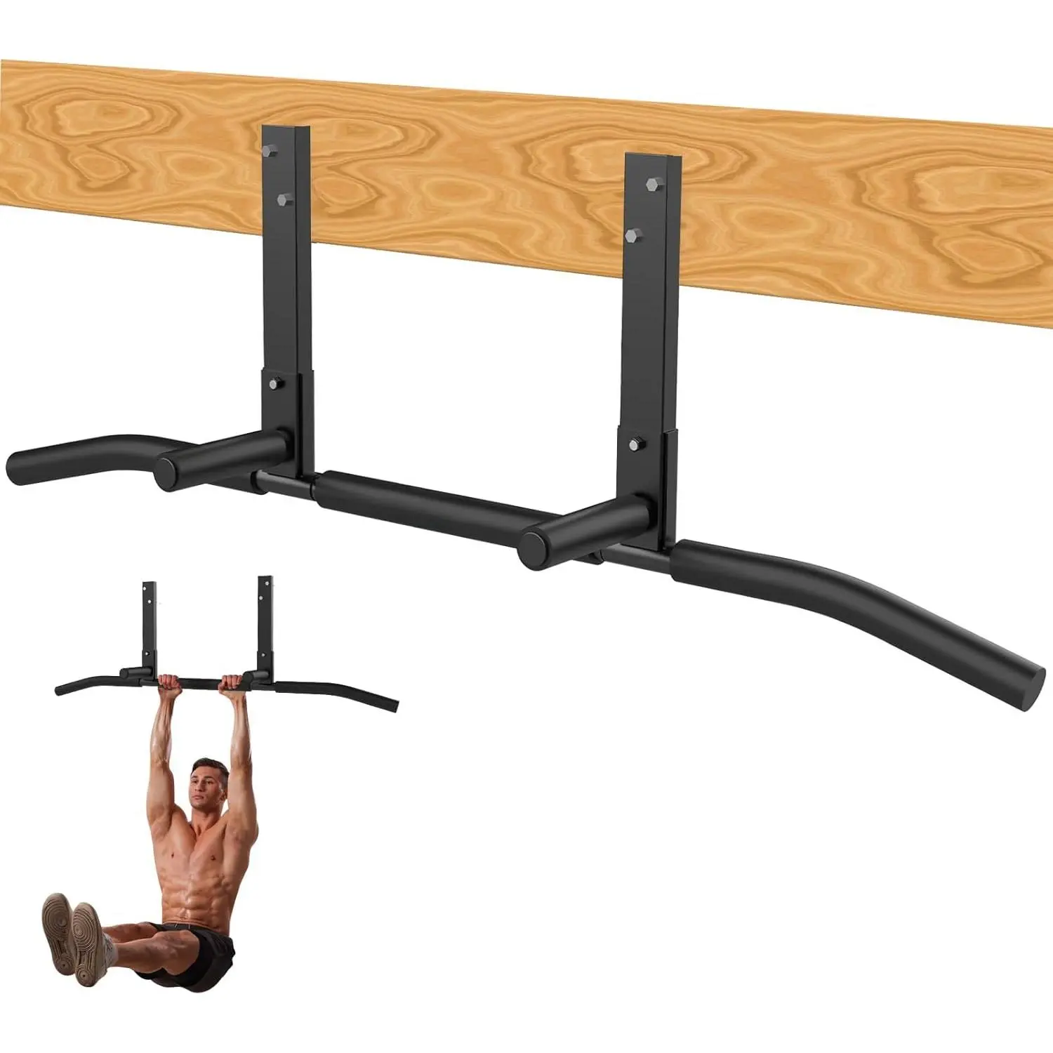 Heavy Duty Steel Wall/Ceiling Beam-Mounted Pull Up Bar - Unisex Indoor Home Gym Strength Training Equipment, Thicker Weight-Bearing Tube, High-Density Foam Non-Slip Handles, Waterproof, Targets Back Chest Arms Shoulders Muscle Building, Build Muscle Curve
