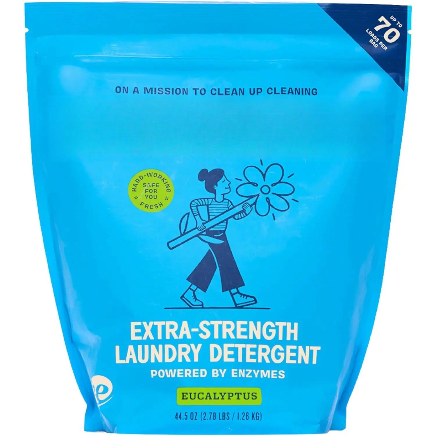 Extra Strength  Laundry Detergent, Stain Fighting,  Based,  Ingredients, 70 Loads Per Bag, Eucalyptus, 44 Oz