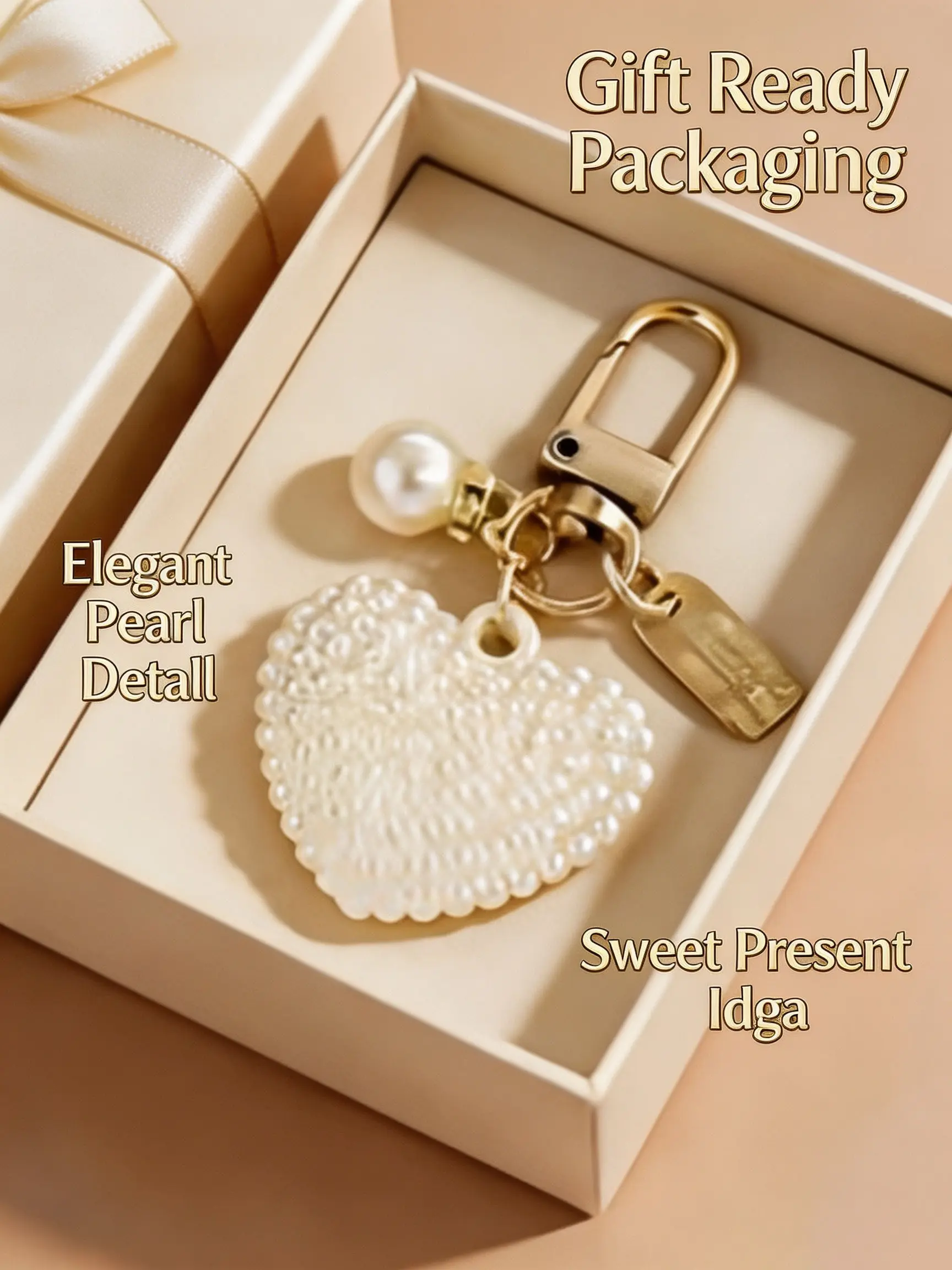 New Creative Imitation Pearl Heart Pendant Keychain with Metal Tag, Cute Alloy Chain, All Seasons Accessory for Bags and Earphones
