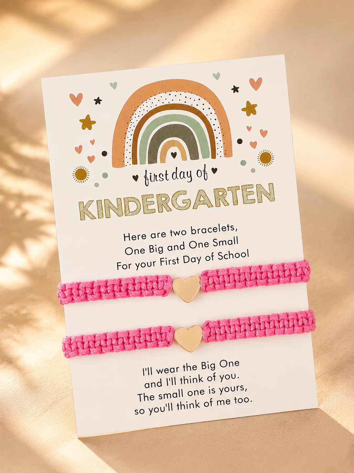 Back to School Bracelet Gift for Daughter, First Day of Kindergarten Matching Bracelets, Mom & Daughter Friendship Heart Charm Bracelets with Message Card, Cute Keepsake Jewelry Gift