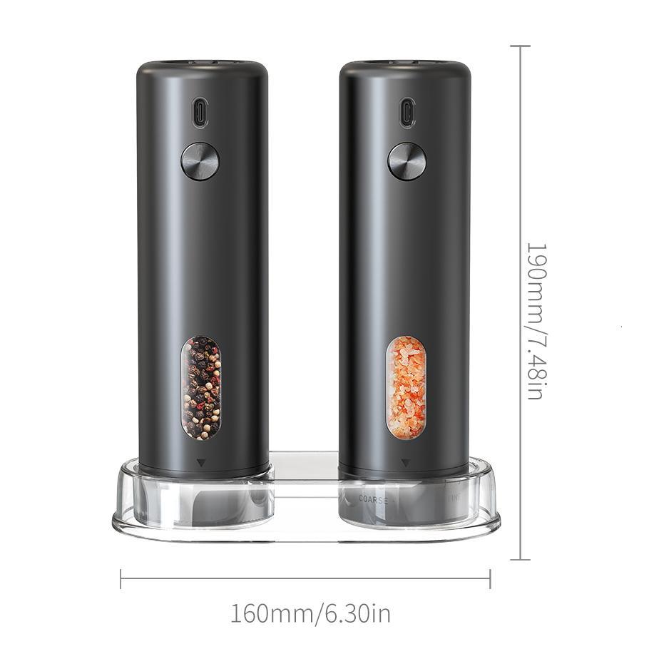 Electric Salt & Pepper Grinder Set, 1 Set Rechargeable Automatic Pepper Mill Grinder with LED Light, Modern Home Adjustable Coarseness Shakers, One-hand Operation for Kitchen