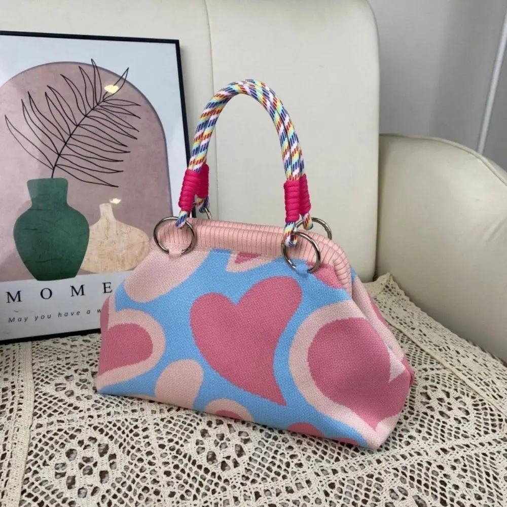 Women's Colorful Knit Tote Bag - Lightweight Woven Top Handle Handbag with Vibrant Print, Large Capacity for Shopping, Work, Everyday Use (Colorful Look Tote Bags), Handbags For Women