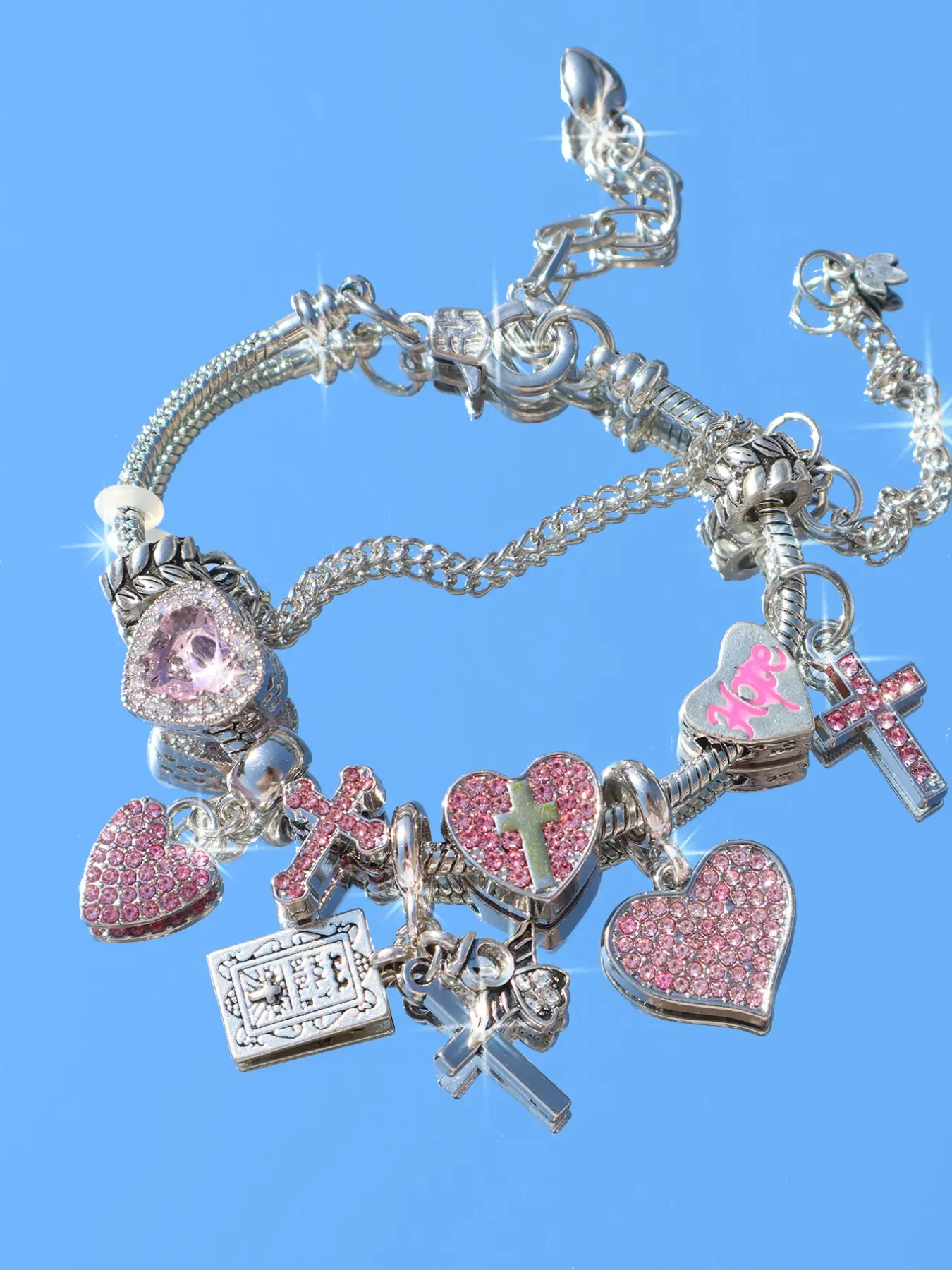Heart Cross Charm Bracelet, Vintage Heart Bracelet, Religious Cross Heart Bracelet, Angel Cross DIY Bracelet, Single Piece, Heart Design Bracelet, Hand Chain Jewelry, Alloy Heart Bracelets