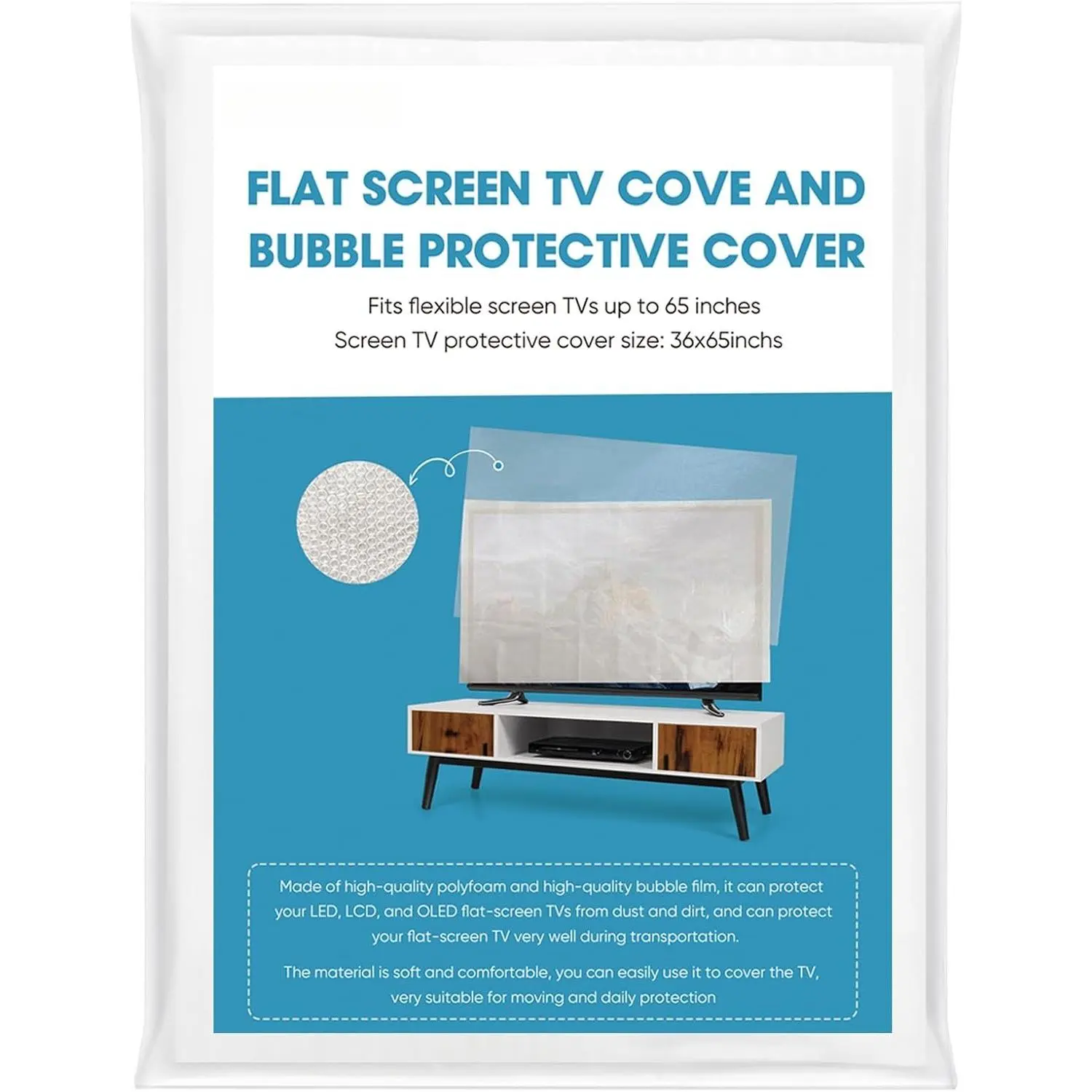 Flat Screen TV Cover and Bubble TV Protective Cover Fits Up to 65''W x 36''H, Flat Screen TV Protection During House Moving, Renovation, or Storing (2- and Bubble)