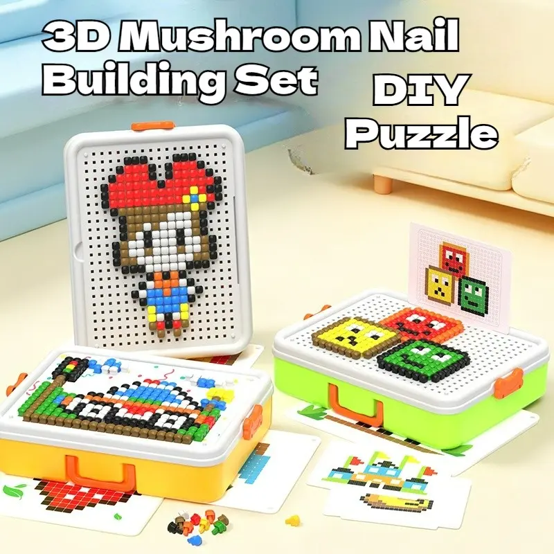 3D Mushroom Nail Board Puzzle, DIY Building Blocks Educational Toy, Enhances Color Perception and Creativity, Ideal Birthday Gift for Kids