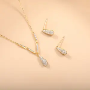 #048 Adjustable Moissanite Necklace & Zirconia Earrings Set - Icy Pendant, Elegant, Simple, Exquisite, Versatile, Fashionable, Unique - Gift for Bride, Girl - Ideal for Wedding, Engagement, Dating (For Adults) white cubic zirconia lab diamond irregular