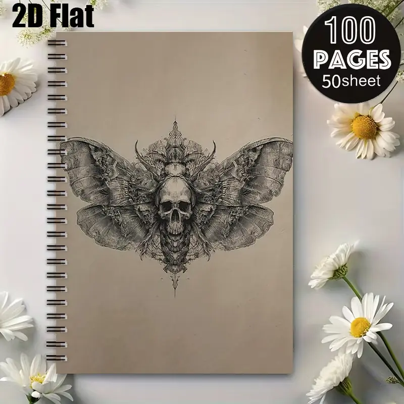 1 Spiral Bound Notebook 5.7x8.26 inch, Gothic Moth Skull Design, Premium Lined Pages, Durable Coil Binding, Perfect for Halloween Journaling, Gothic Art Sketchbook, Horror Themed Notebook, Ideal Gift for Gothic Enthusiasts, Halloween Party Favors, D