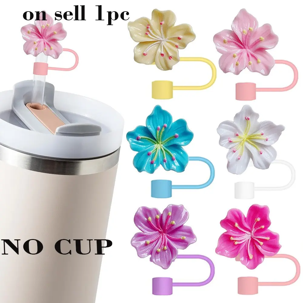 10mm Straw Dust Cap, Straw Topper, Floral Design, Reusable Dust Cover, Ideal for Holiday Decor, No Cup Included, Perfect for Keeping Straws Clean