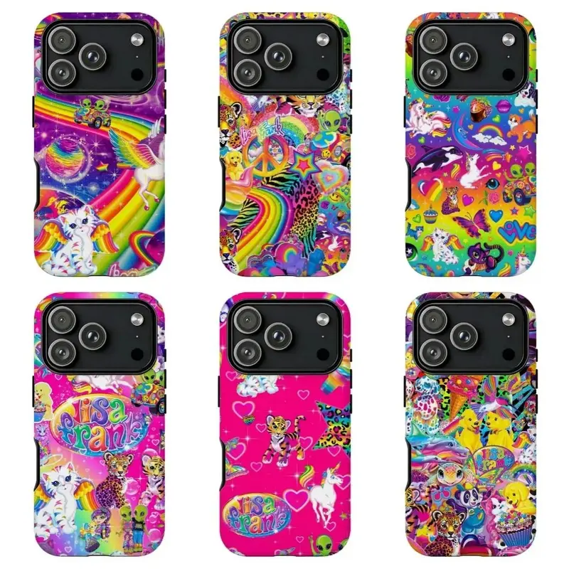 Y2K Retro L1saFrank Phone Case,Neon Bright Print With Winged Cat, Unicorn & Cosmic Rainbow Pattern Protective Cover For iPhone 17 Air 16 15 14 13 12 11 Plus Samsung S26 Ultra S25 24 23 22 21 Case-Perfect Holiday Gift her/him/fans # pro max