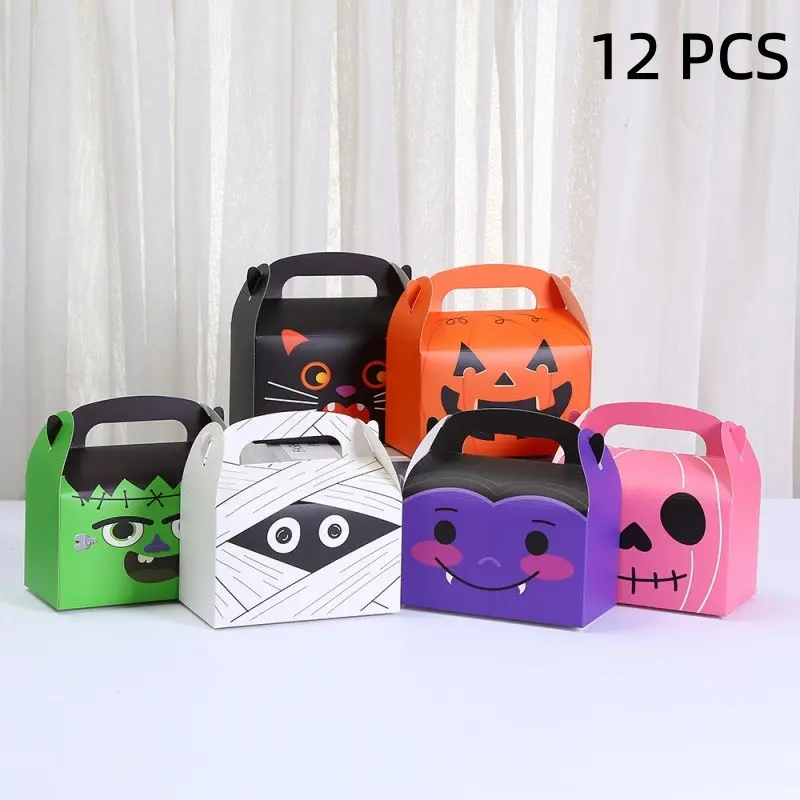 12Pcs Halloween Treat Boxes Halloween House Cardboard Goodie Boxes for Trick or Treat Halloween Party Favors Boxes with Handle for Halloween Party Supplies Kids Birthday Gift Boxes