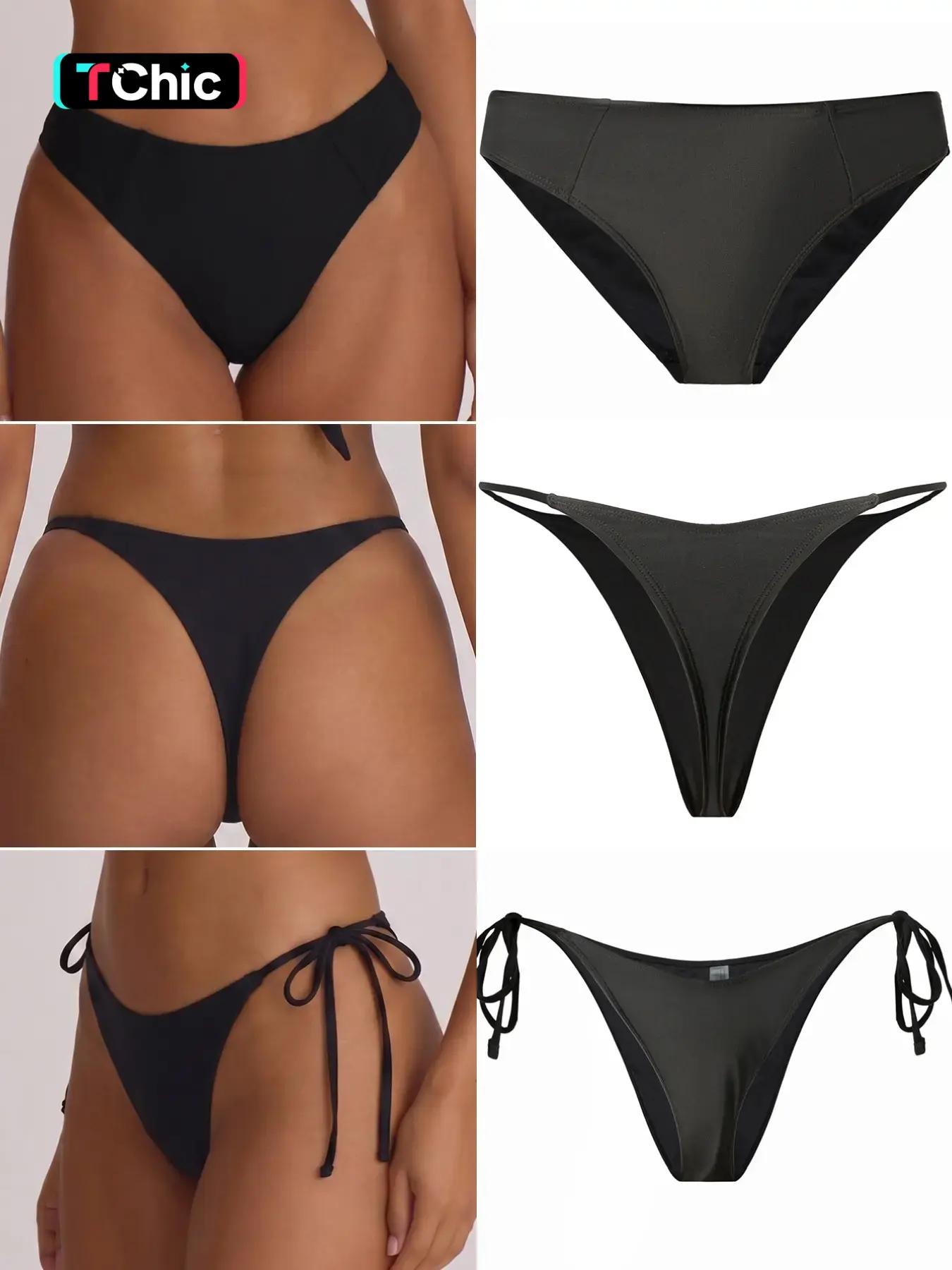 Three-Piece Women's Bikini Swimsuits, Sexy Thong + Side Tie Swim Trunks + Triangle Swimwear, Summer Beach Vacation Fashion, Fashion Beachwear Swimwear