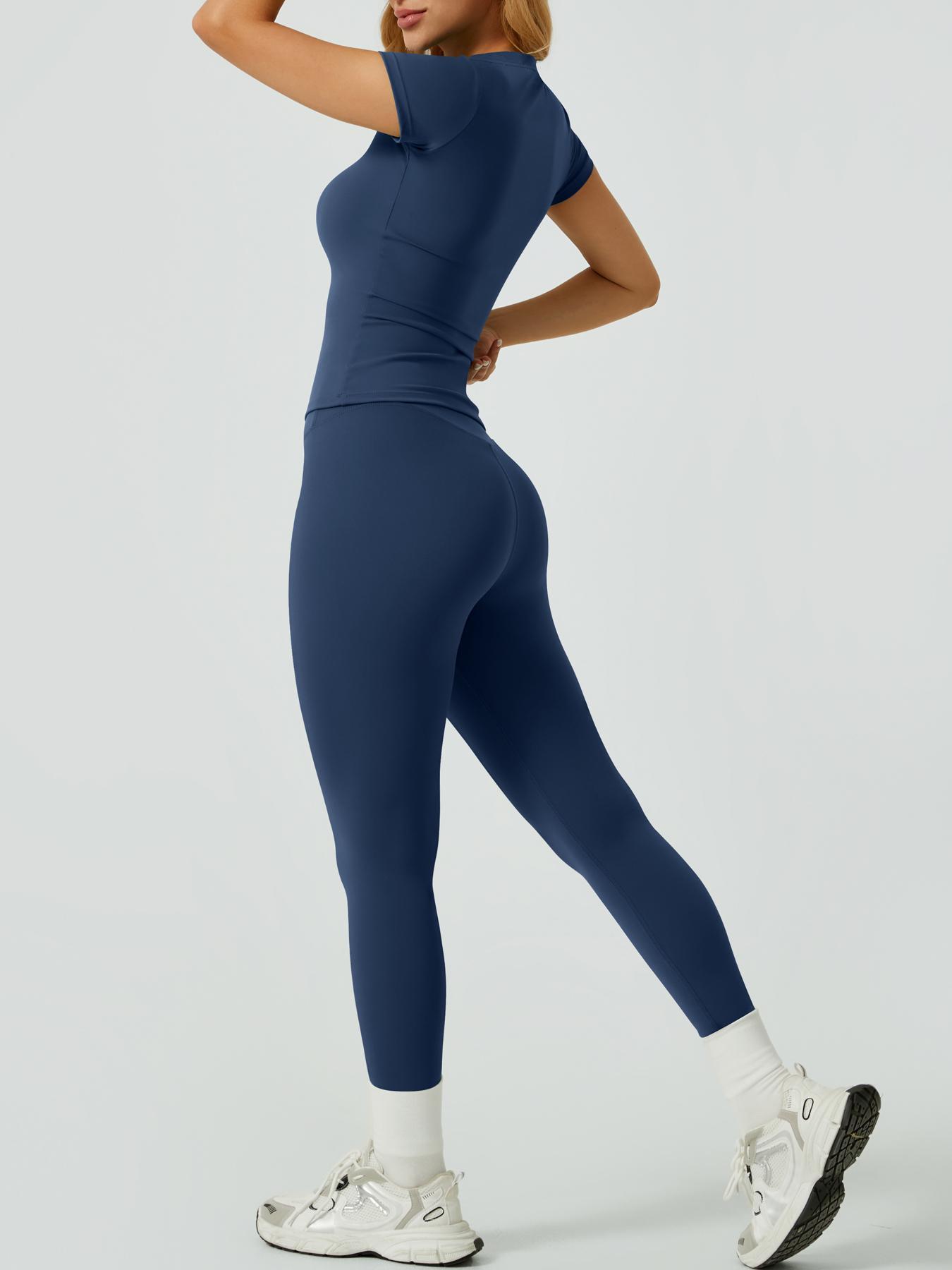 Women's Two-Piece Solid Ribbed Long Sleeve Tee & Leggings Sport Set, Casual Breathable Quick-Drying T-shirt & Skinny Pants Set for Yoga Gym, Ladies Sportswear for All Seasons, Workout Running Clothes, Gym Outfits