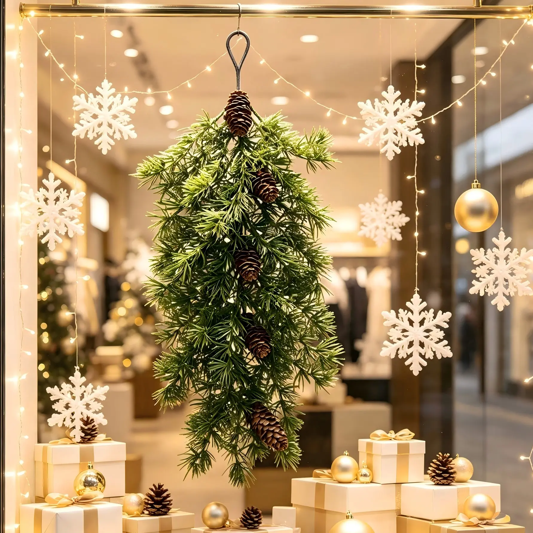 60cm/24in Artificial Pine Teardrop Swag with Pine Cones, Faux Cedar Hanging Pine Branch, Realistic Greenery Swag for Front Door, Window, Fireplace Mantel Winter Christmas Farmhouse Decor