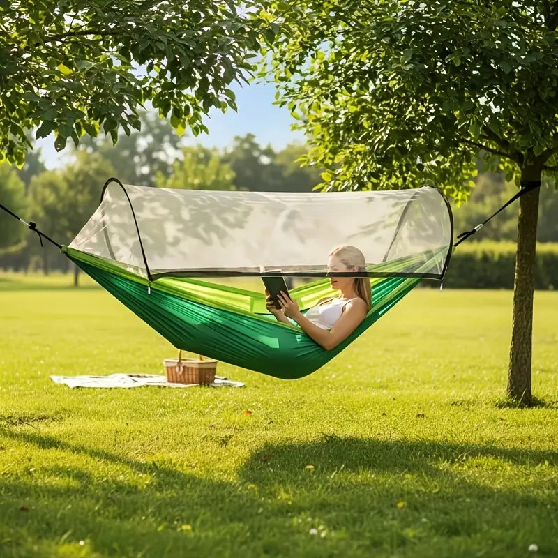 Twin Hammock for Outdoor Camping with Mosquito Net, Lightweight and Durable Hiking Hammock, Includes Tree Straps, Carabiners and Bag, Nylon, Hammock Camping