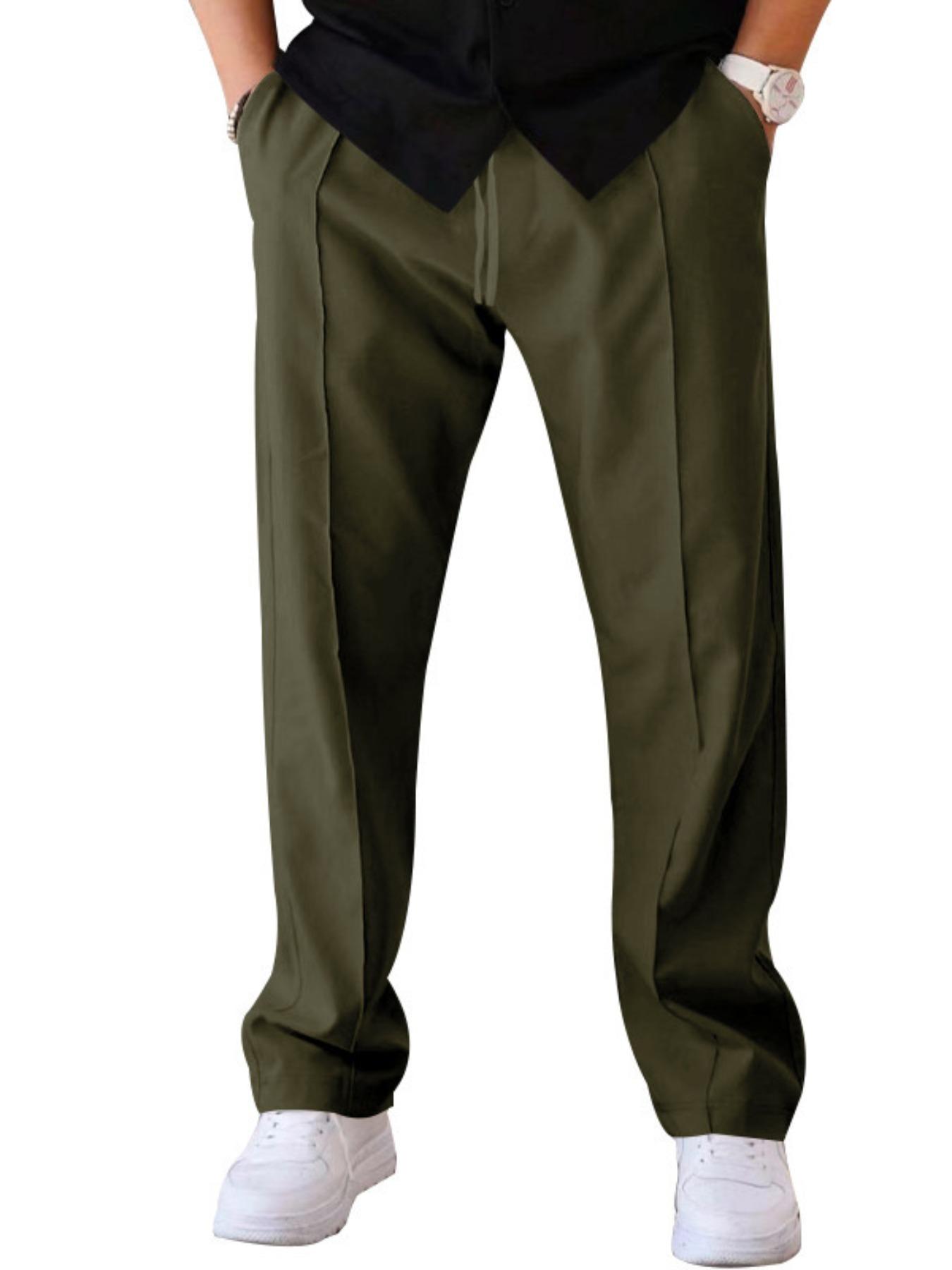 Men's Solid Color Straight Leg Pants, Loose Casual Comfy Business Pants for Spring & Fall, Men's Trousers for Daily Wear, Suit