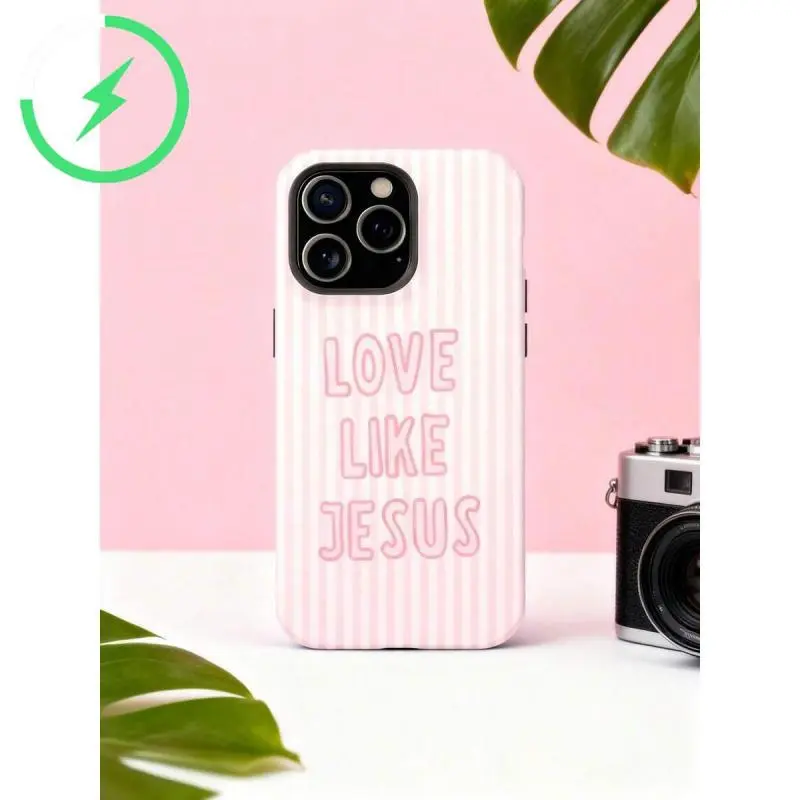 "Love Like Jesus" Christian Phone Case - Pink Stripe & Bible Verse Aesthetic Compatible With IPhone 17 16 15 14 13 12 11 Durable, Shock-Absorbing, Luxury, Premium, Slim Fit for iPhone 16e