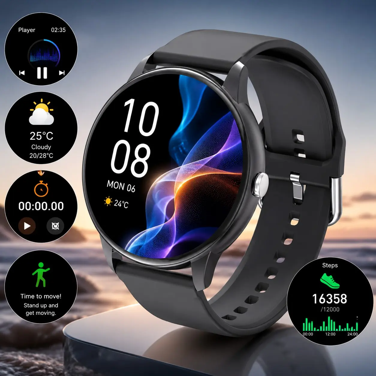 High-Definition 1.5-Inch Smart Call Watch, Unisex, Phone Calls, Message Alerts, Multiple Sports Modes, Compatible with iOS and Android