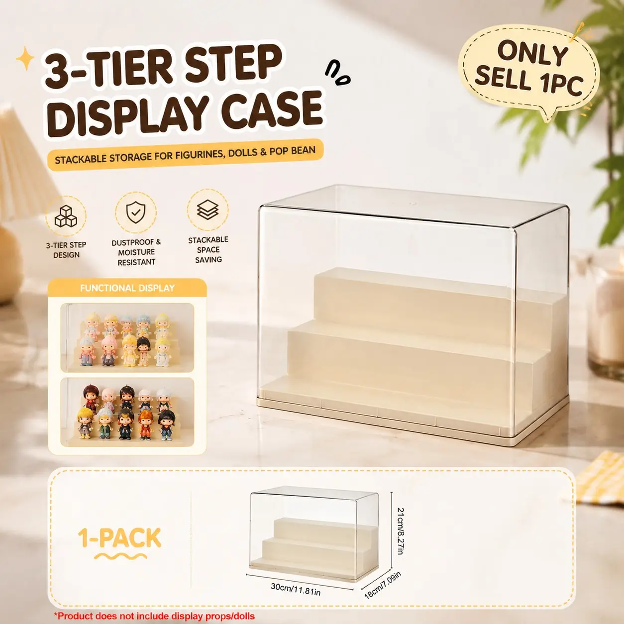 Staircase Figurine Doll Storage Display Box, Transparent Protective Cover, Large Capacity, Suitable for Various Collectibles, Functional Step Design