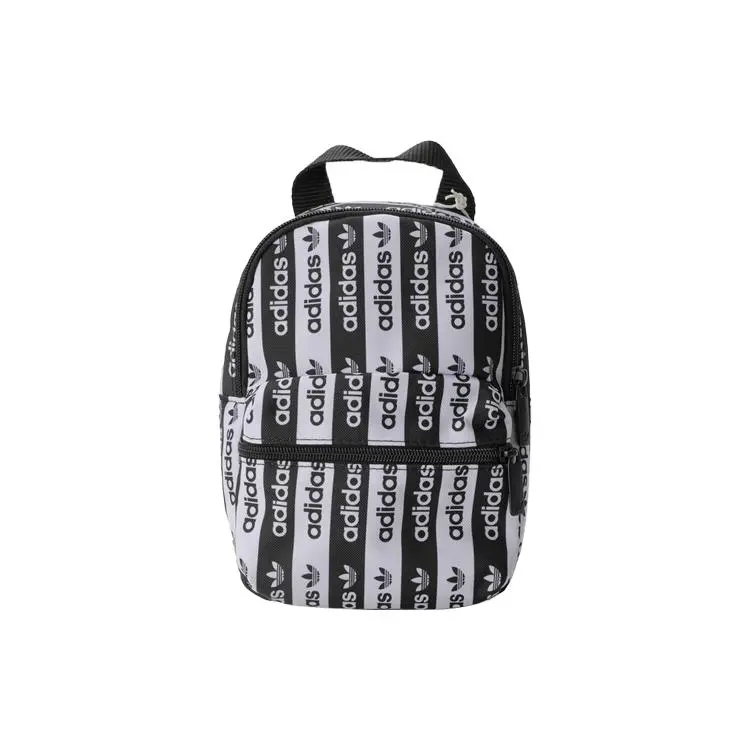 Adidas Originals Striped Logo Mini Backpack – Unisex Polyester Travel Bag in Black and White
