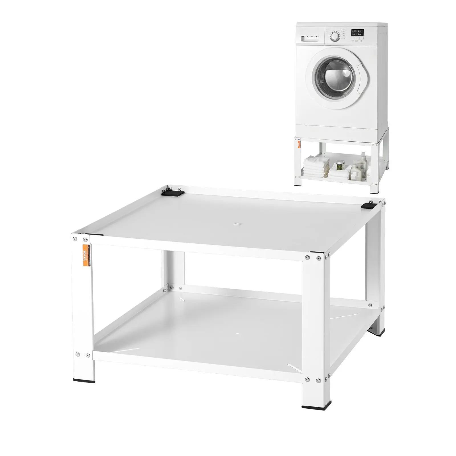 VEVOR Heavy-Duty Steel Washer Stand with Storage Shelf & Steel Plate, 28"Lx28"Wx16"H, Universal 660lbs Capacity Laundry Pedestal Platform for Washing Machine & Dryer, Multi-Functional