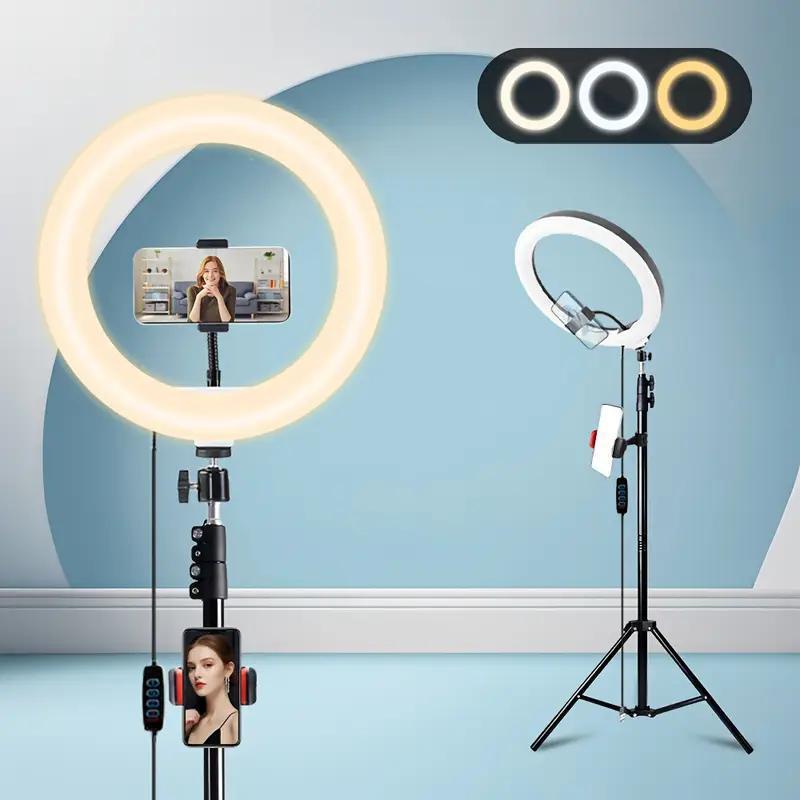 12"Ring Light with 63" Stand & 2 Phone Holders, 360° Adjustable Video Light for YouTube TikTok, Makeup,Photography, Ring Lights Compatiblewith All Cameras/Phones Selfie New Years valentine's  Content Creator Pack , Super Bowl