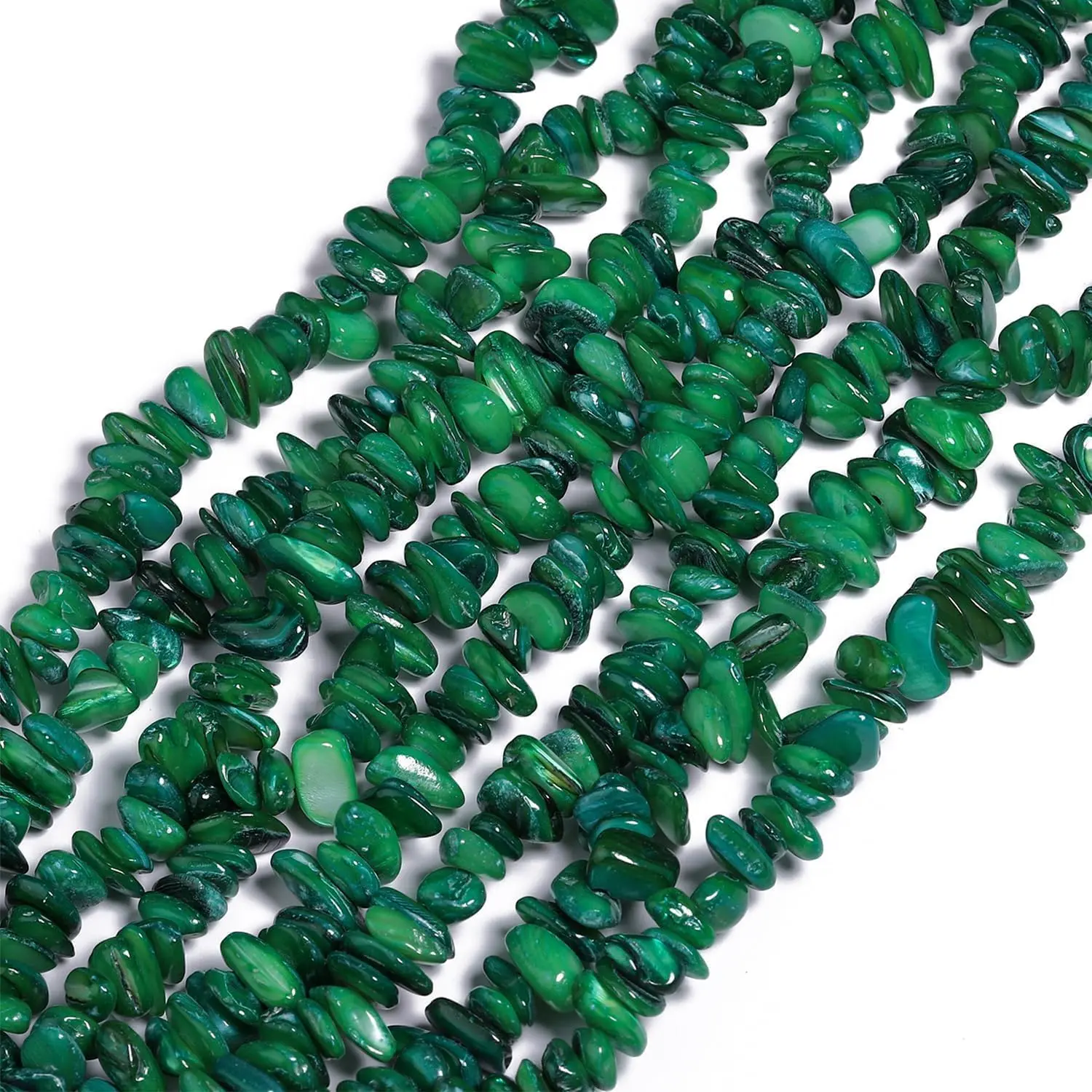 Chip Shell, 260 count 5-8mm Irregular Shell Beads with Holes, Dark Green Shell & Jade Like Chip Beads for  Making