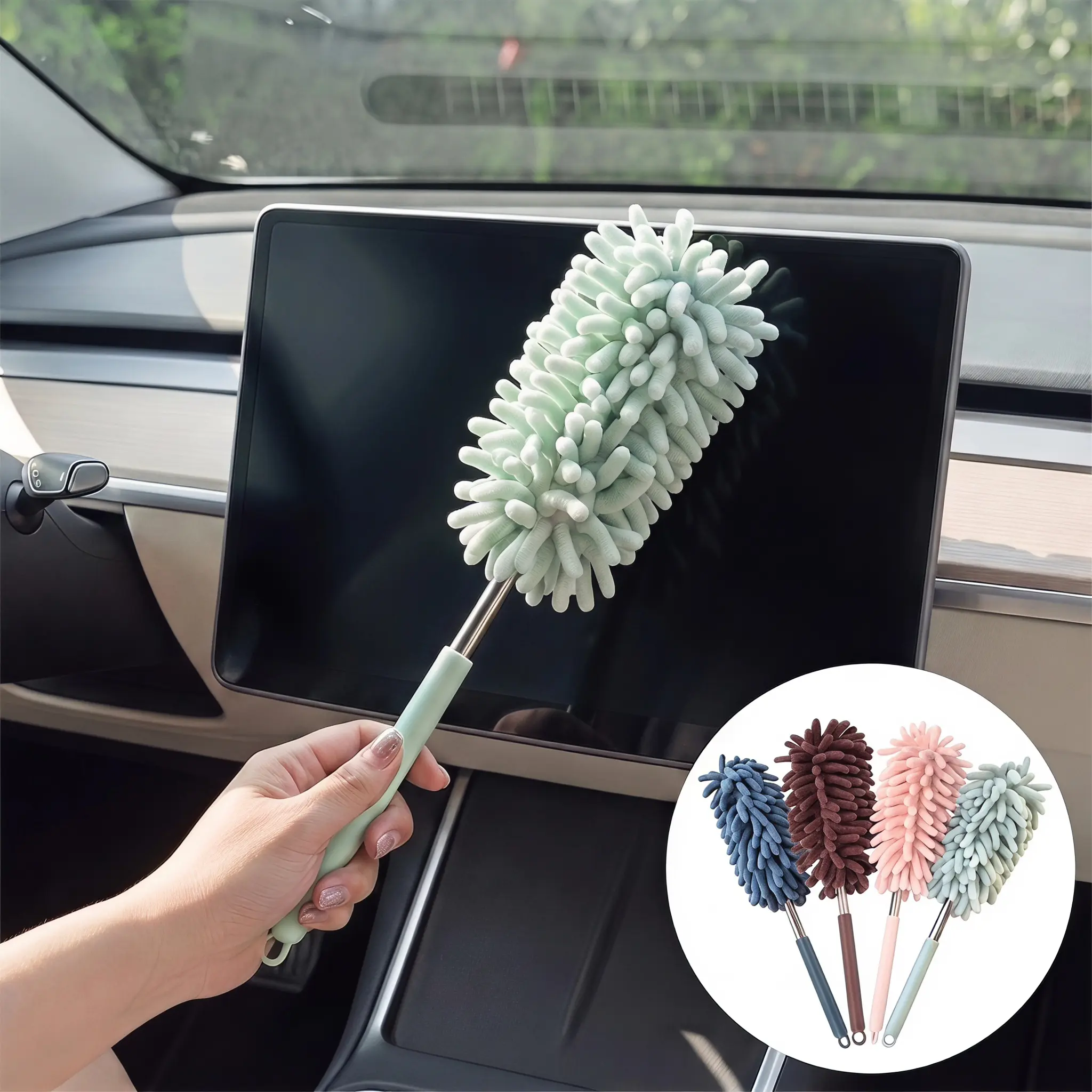 Car dust duster, practical cleaning tool for cars, extendable ash removal mop, soft bristled car brush, and car cleaning tool-YY0