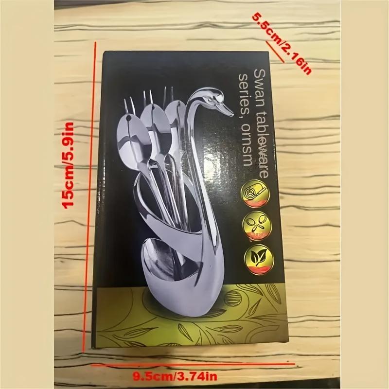 A 7pcs Stylish Cutlery Holder Designed Like a Swan, Including One Swan And Three Forks And Spoons Made of Zinc Alloy. This Elegant Stainless Steel Cutlery Rack Comes with a Complimentary Set of Forks And Spoons