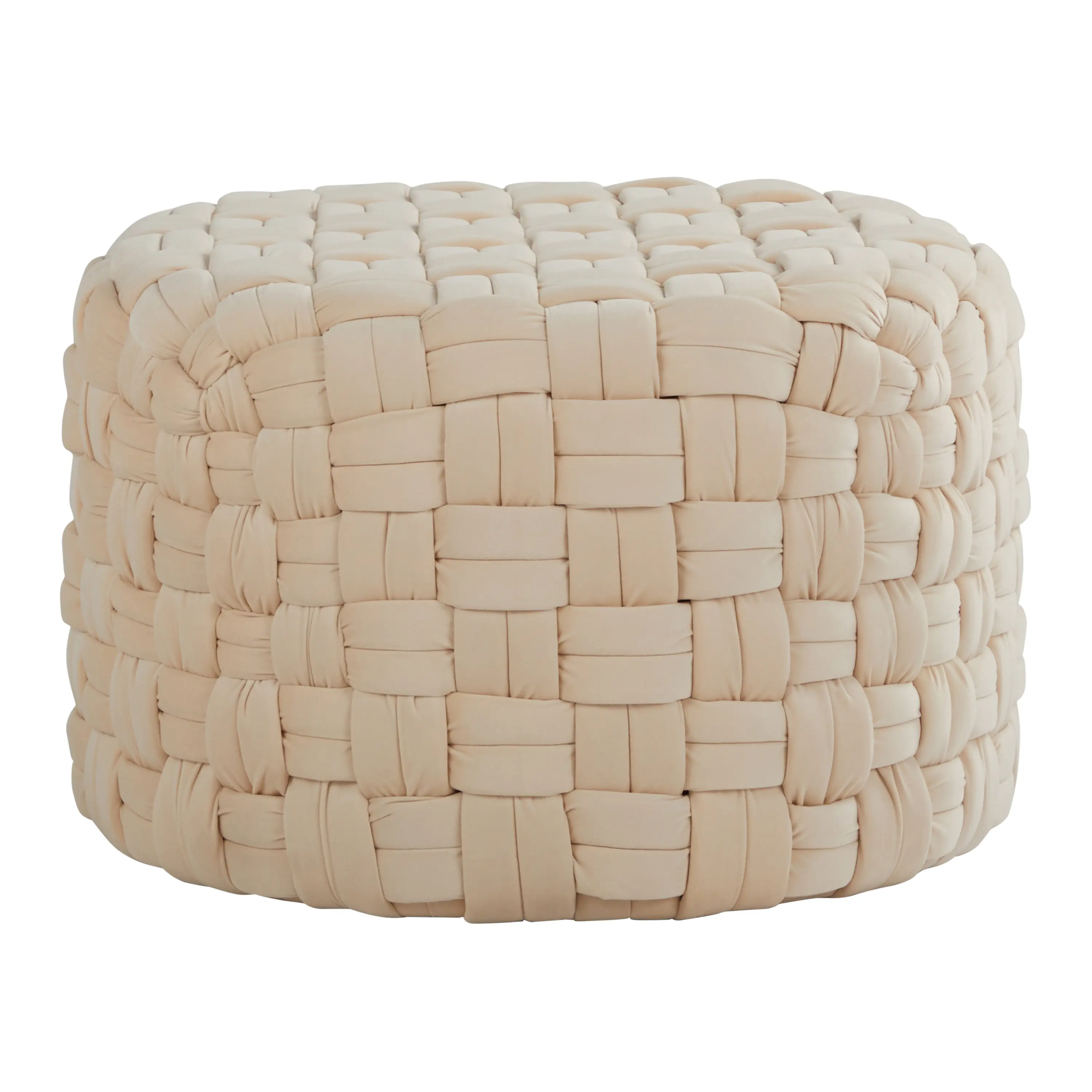 ARCH Round 24" Ottoman in Cream Velvet - Modern Velvet Footstool, Upholstered Foot Rest, Sturdy Accent Stool for Living Room, Bedroom, Nursery, Compact Round Pouf, Easy Decor, 24 Inch, Home Furniture and Household Product Search Terms