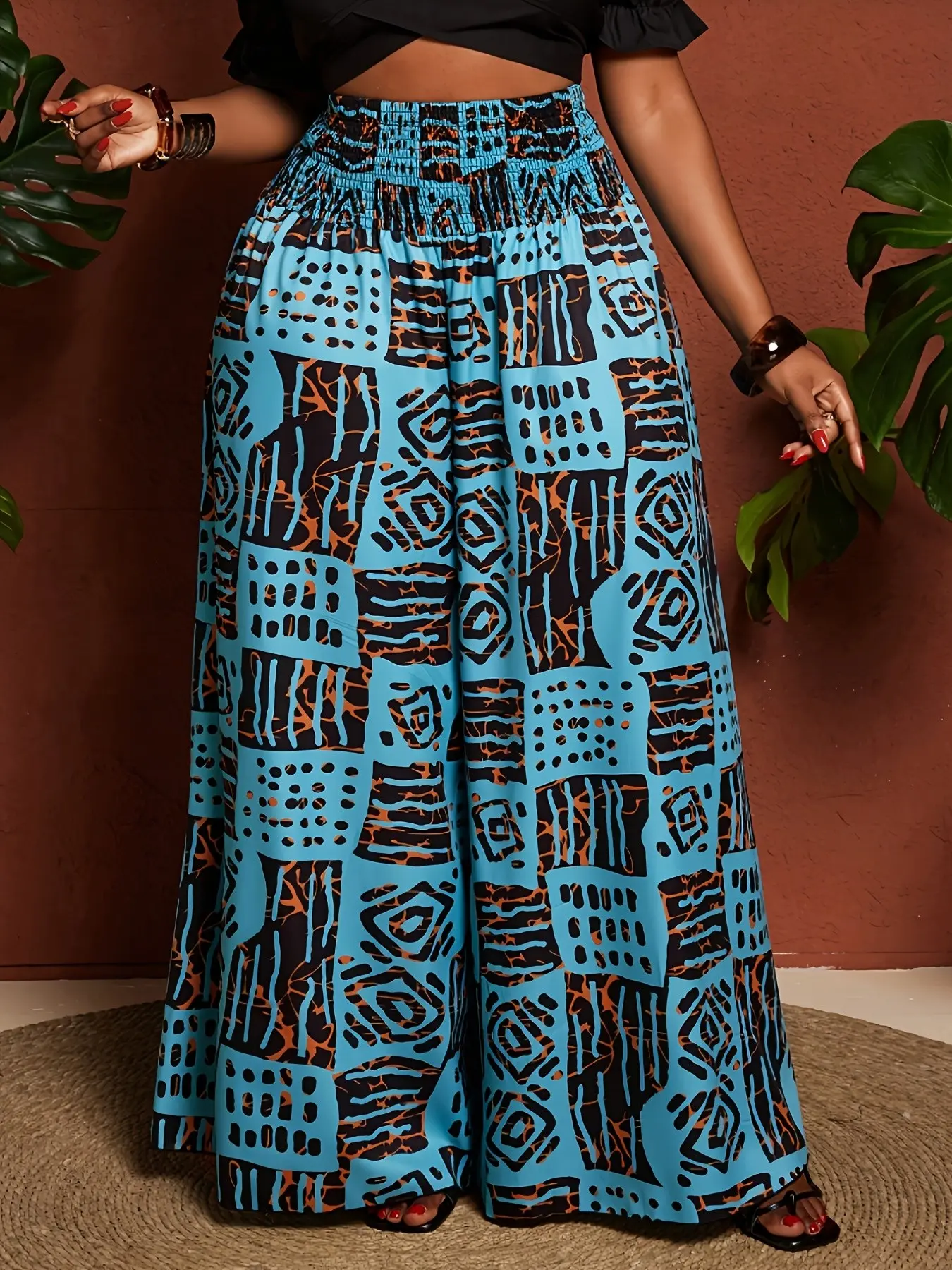 Women's Loose Digital Print Pants, Elastic Waist Straight Leg Casual Trousers, Fashion Wide Leg Jeans, Comfortable and Stylish