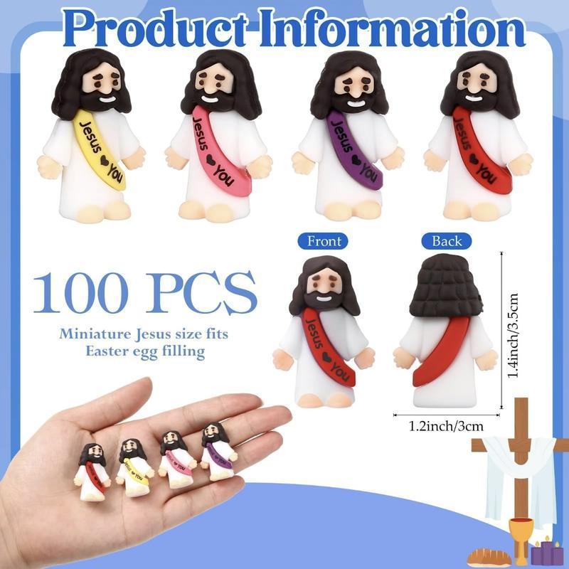 【God be with you】Mini Jesus Figures 50/100 pcs Original Design Little Jesus Figures with Jesus Love You Slogan Christian Baptism Gifts Christmas Easter Home Decoration Religious Ornaments