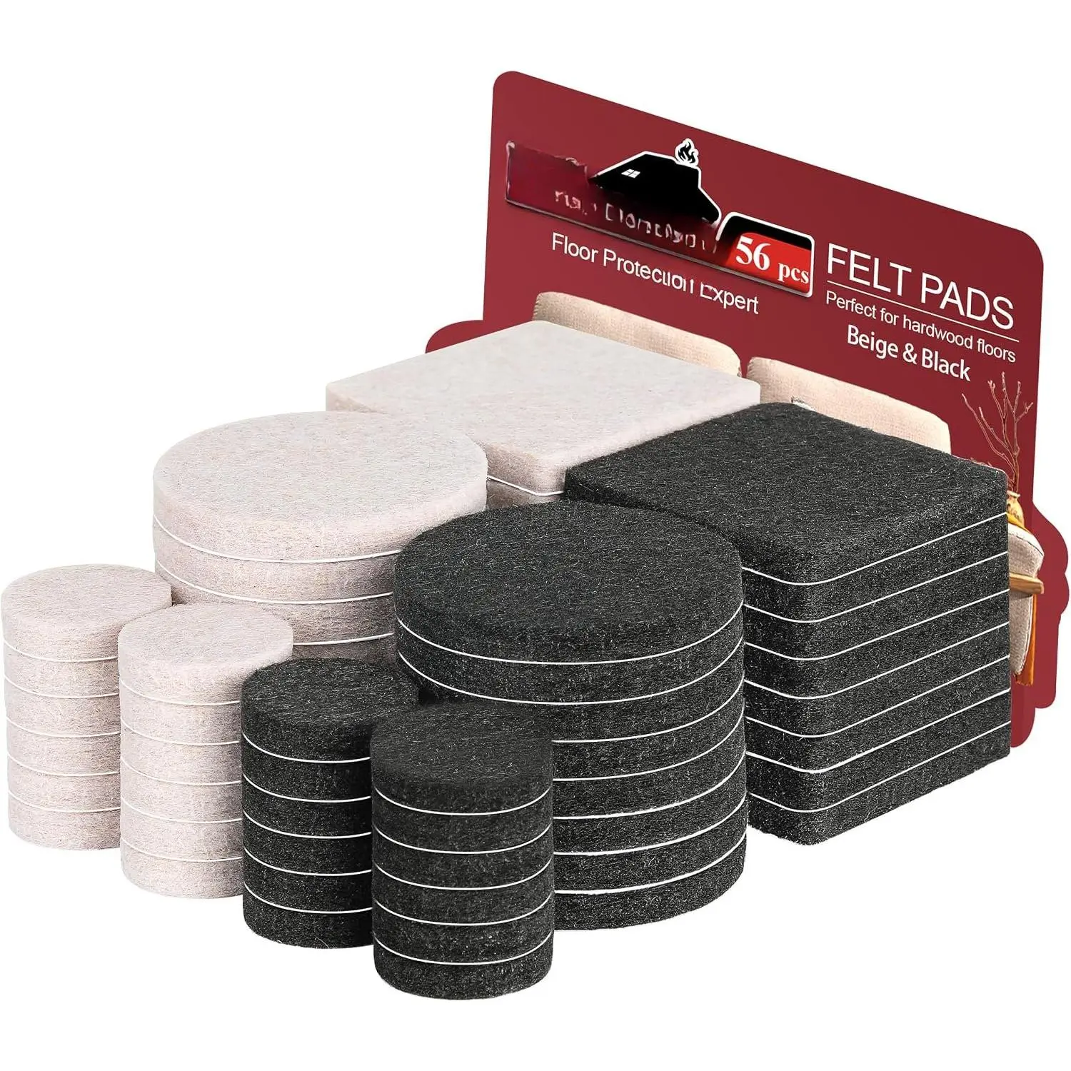 Brown Synthetic Felt Floor Pads, 56-Count Low Noise Furniture Pads for Hardwood Floors