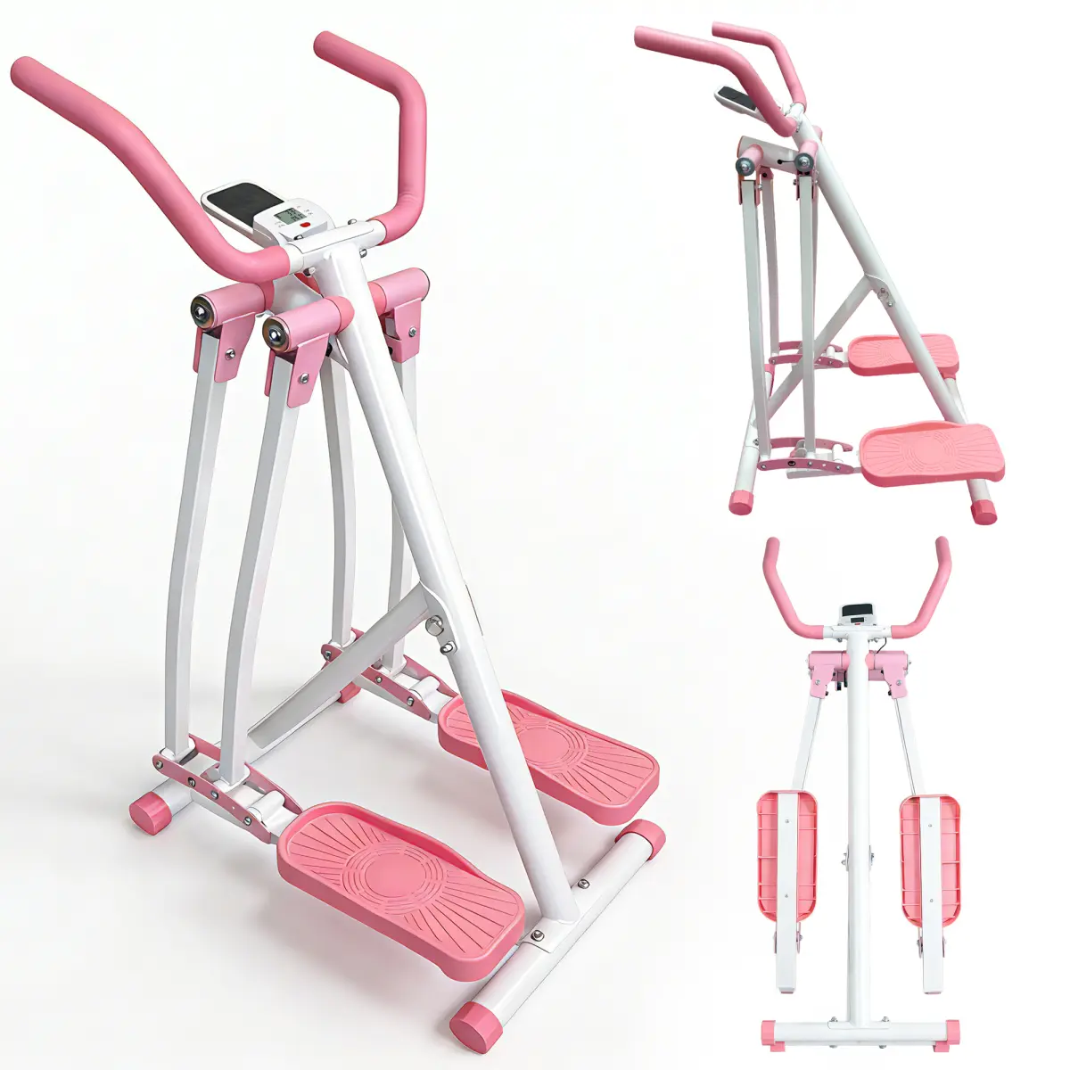 Foldable Air Walker Glider, Pink Steel Frame Cross Trainer for Joint-Friendly Exercise with LCD Digital Monitor and Hassle-Free Assembly, Compact & Foldable Design, Elliptical Trainers, Non-Slip Pedals, Cardio, Low Impact, All Heights, Simulated Walking/S