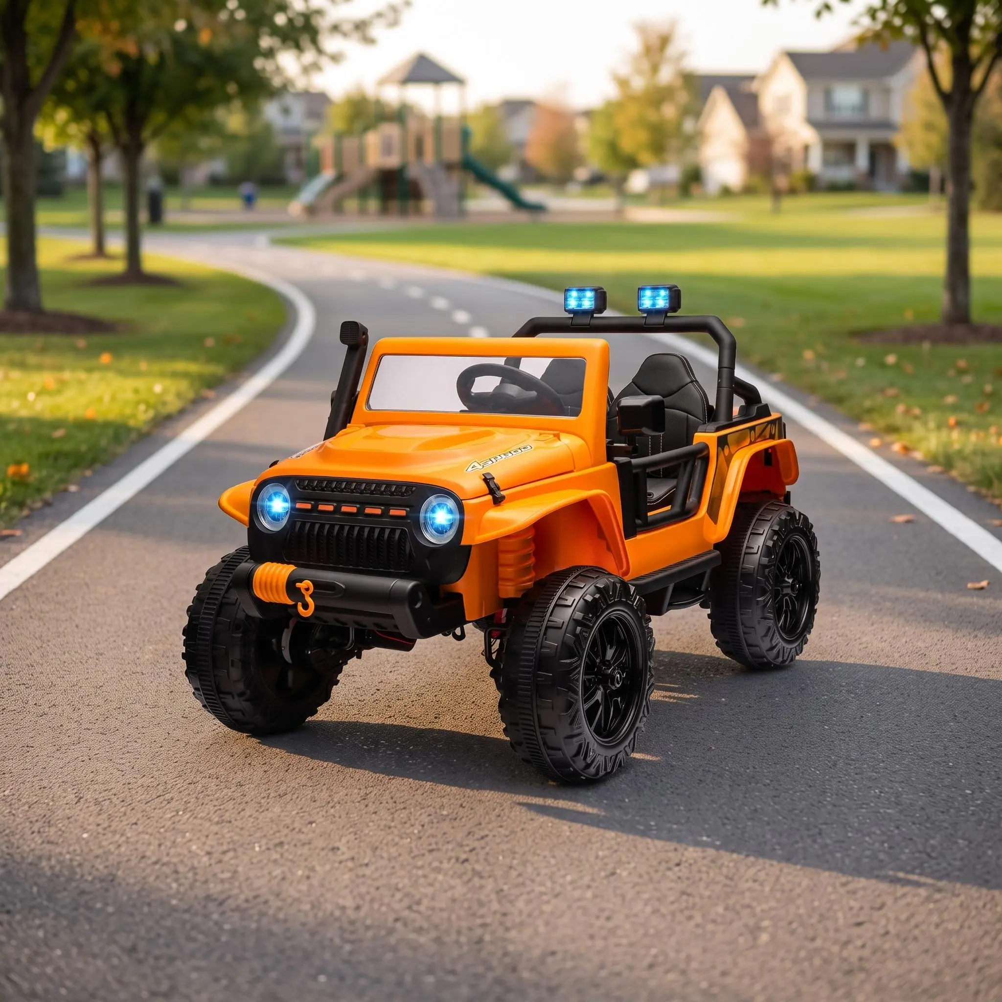 【IdealHouse】24V Two-Seater Kids Electric Ride-On Truck, Switchable 2WD & 4WD Mode, Four 45W Drive Motors, Rechargeable Battery, LED Headlights, PU Leather Seats, Built-in Music Player with Parent Remote Control