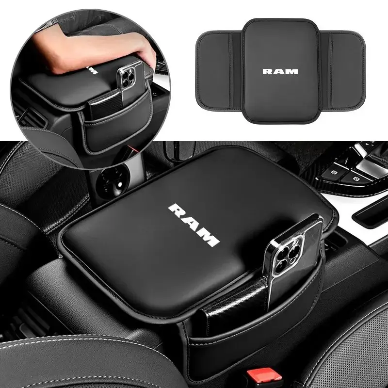Car Leather Armrest Box Heighten Protective Pad, Arm Rest Cushion for Dodge RAM 1500, Dart, Challenger, Journey, Charger, Durango