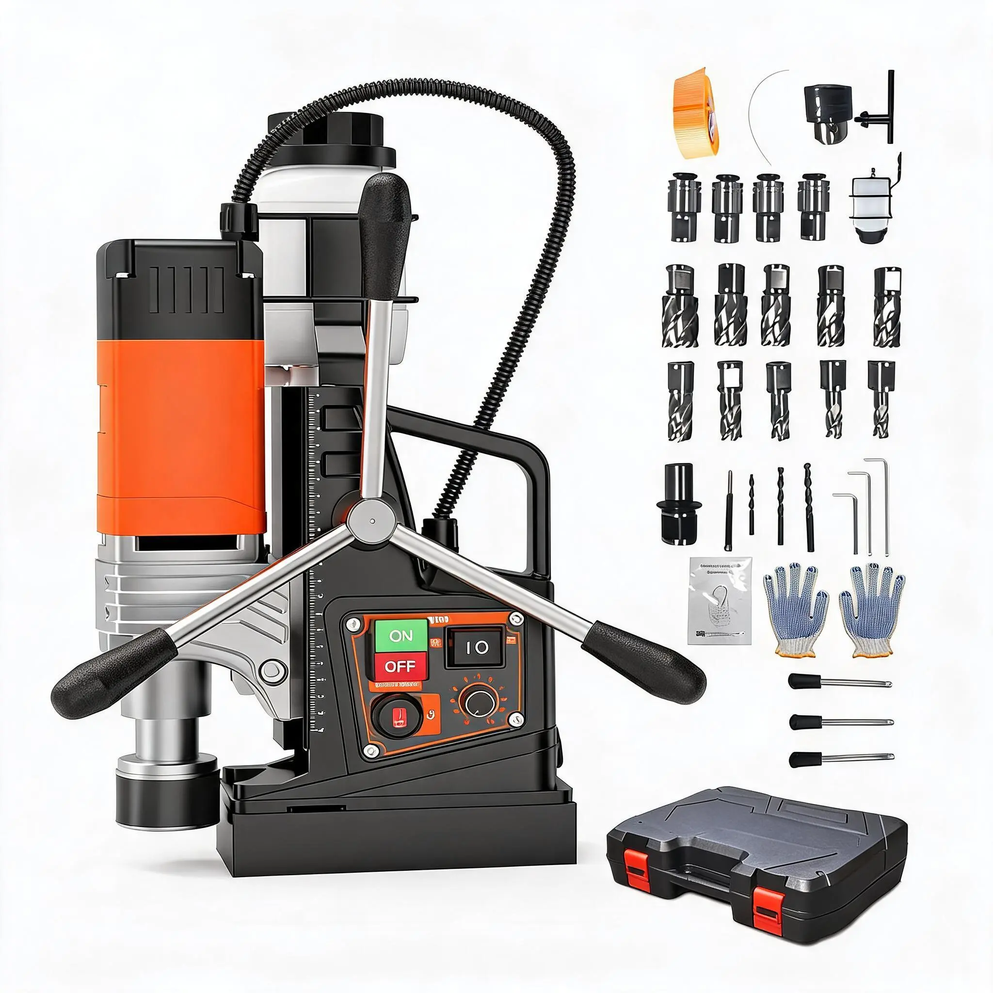 1750W/1850W Magnetic Drill Press – 2" Boring Diameter, 2922Lbf Portable Mag Drill with 10-Speed, 10 Drill Bits & 3 Twist Drills