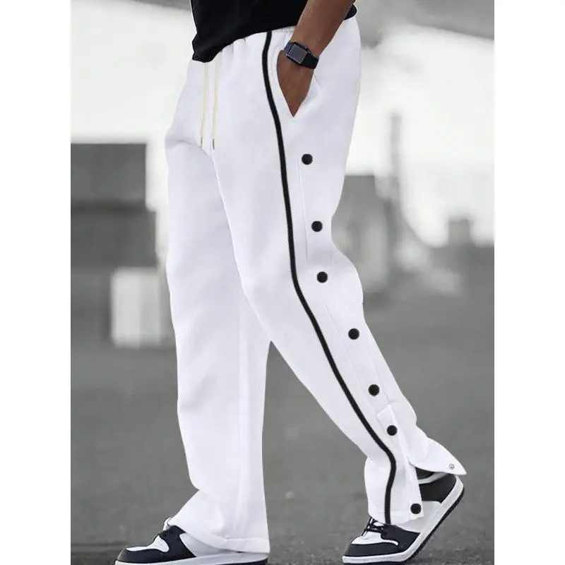 Sreetwear Men's Contrast Binding Drawstring Waist Pants, Casual Comfy Loose Straight Leg Trousers for Spring & Fall, Men's Bottoms for Daily Wear