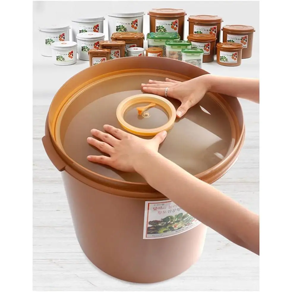 1.5L Round Polypropylene Plastic Fermentation Container - Ancient Fermenting Tool for Kimchi, Sauerkraut, BPA-Free, Odor-Free, Inner Vacuum Leakproof Lid, Probiotic Growth-Benefiting, Freshness-Maintaining, Microwave-Safe Kitchen Food Container, Vacuum Se