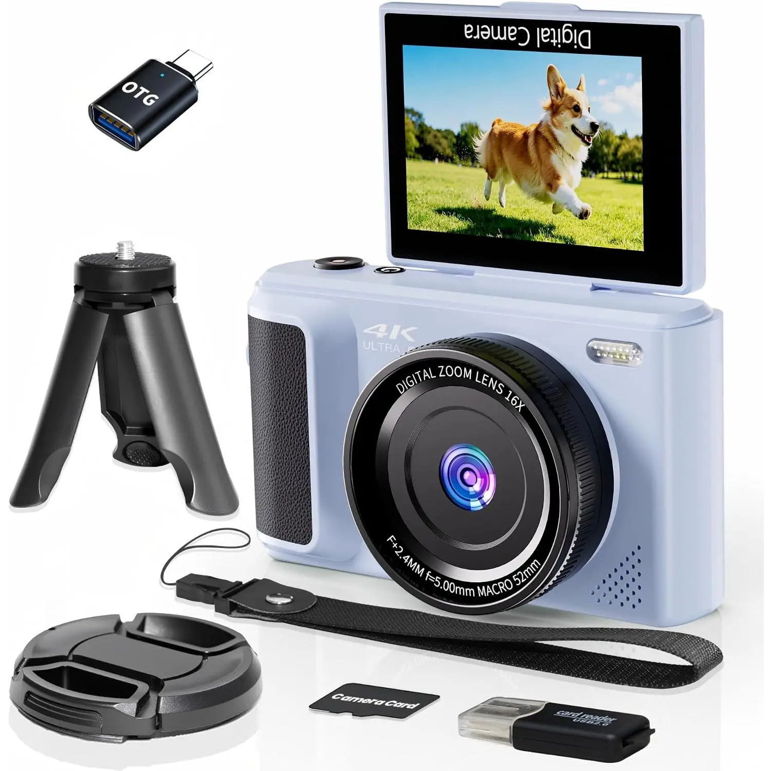 4K Digital Camera 2.8in 180° Flip Screen,16X Zoom Travel Camera
