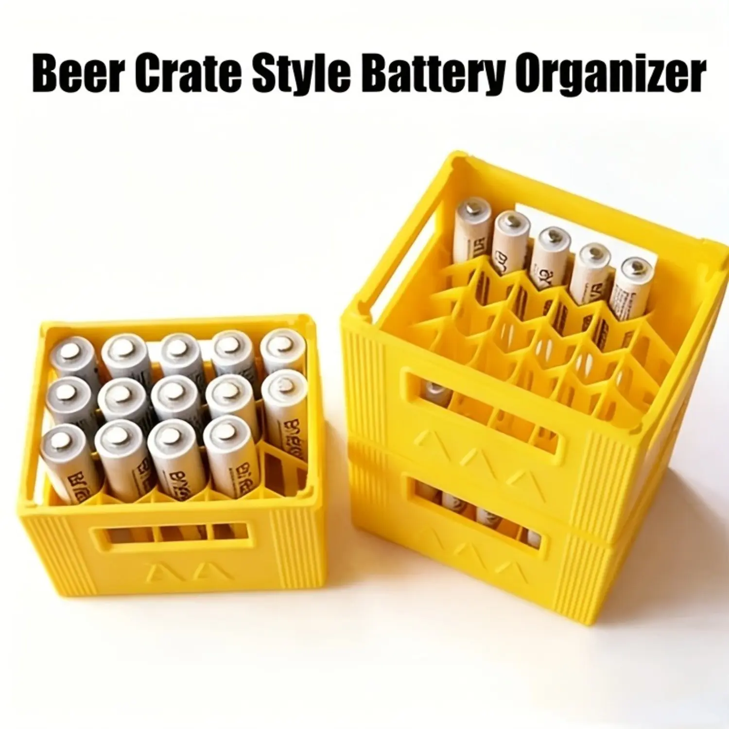 1/2Pcs Battery Organizer Storage Box Large Capacity Beer Crate Style Stackable Decorative Battery Holder Household Drawer Garage Organizer AA Battery Storage Solution Christmas Halloween Gift Battery Not Included